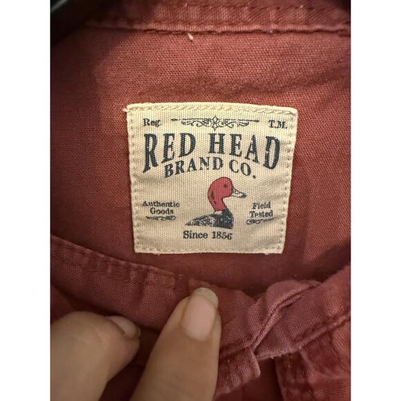 Red Head Shirt Mens Large Rust Red Button Up Long Sleeve Two Chest Pockets Field - Picture 4 of 8